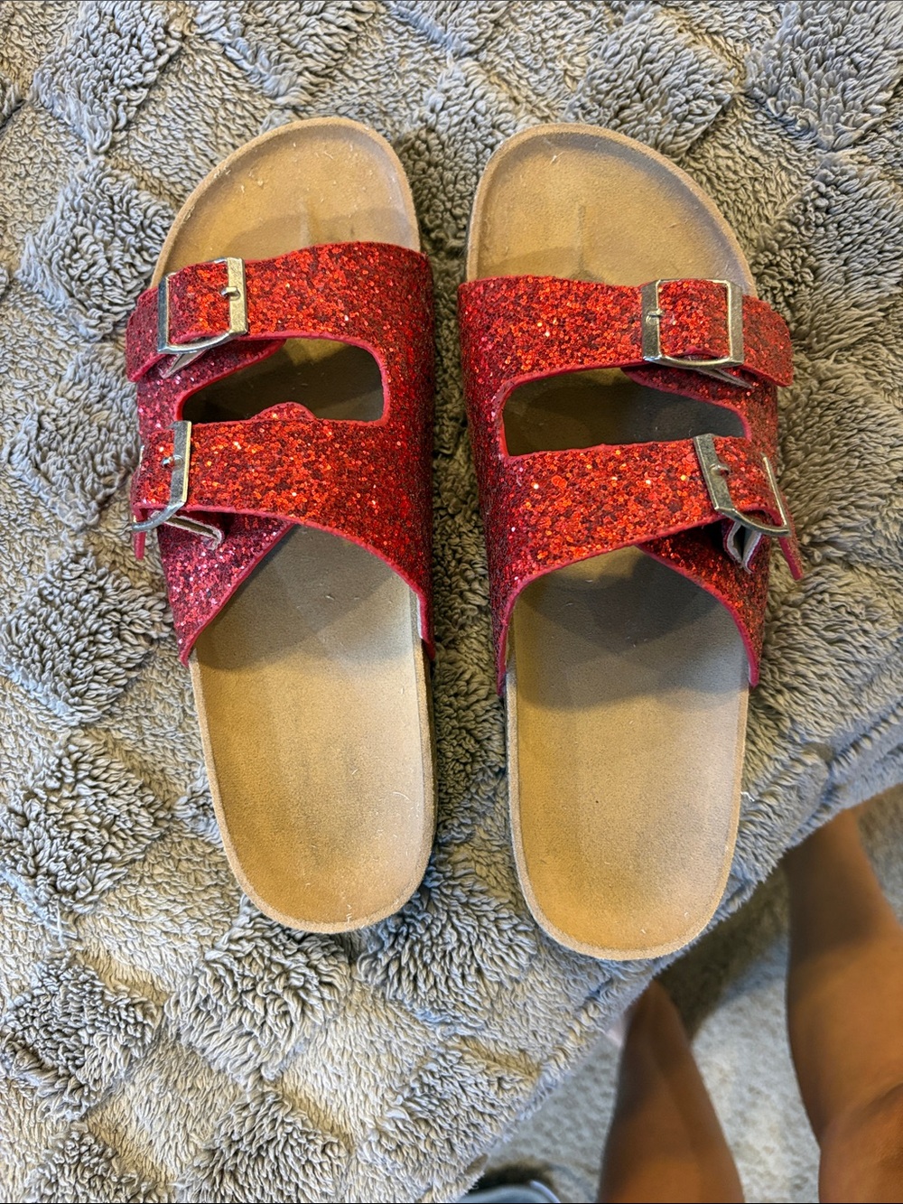 Red Glitter Double Strap Slide Sandals
